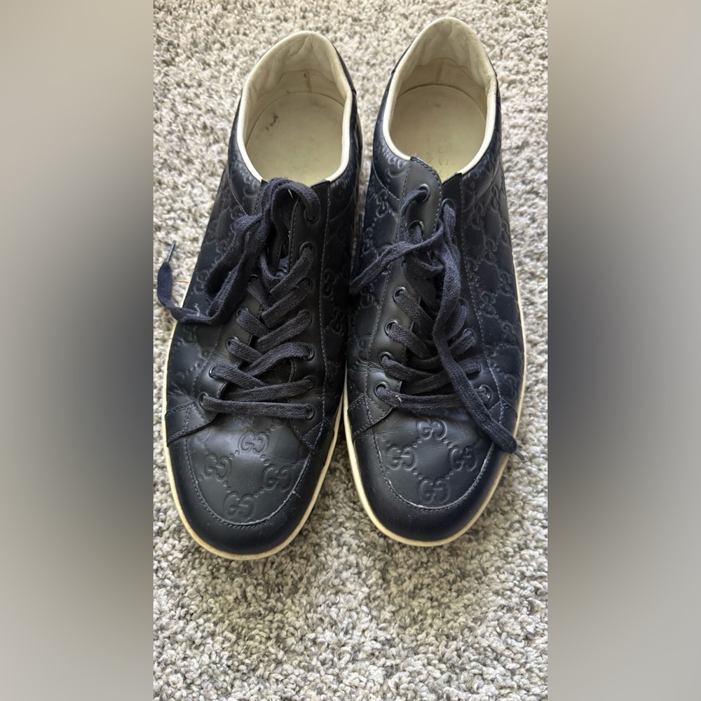 Gucci Dark Blue Embossed Sneakers